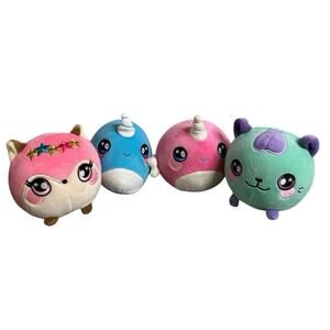 Squeezamals Squishy Lot Toy Plush Set of 4 Squeezimal Narwhals Cat Fox